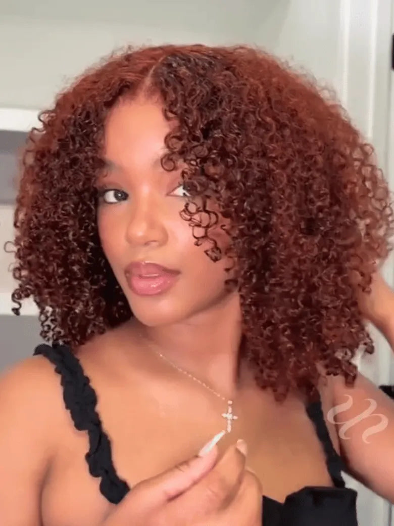 [Free Wig For All Length ]7x5 Bye-Bye Knots™ Wig Glueless Lace Jerry Curly for Reddish Brown Drawstring Wig With Bleached Knots