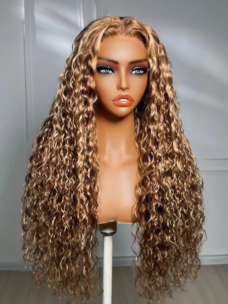 UNice 7x5 Lace Bye Bye Slip™ 200% Density Honey Blonde Highlights Water Wave Wig with Invisi Drawstring