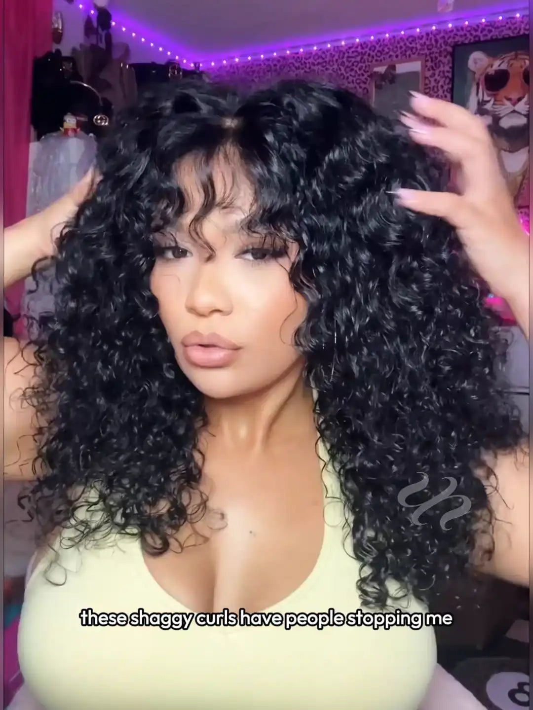 UNice Shaggy Curly Bangs 2×4 Lace Glueless Human Hair Drawstring Wig for Beginners