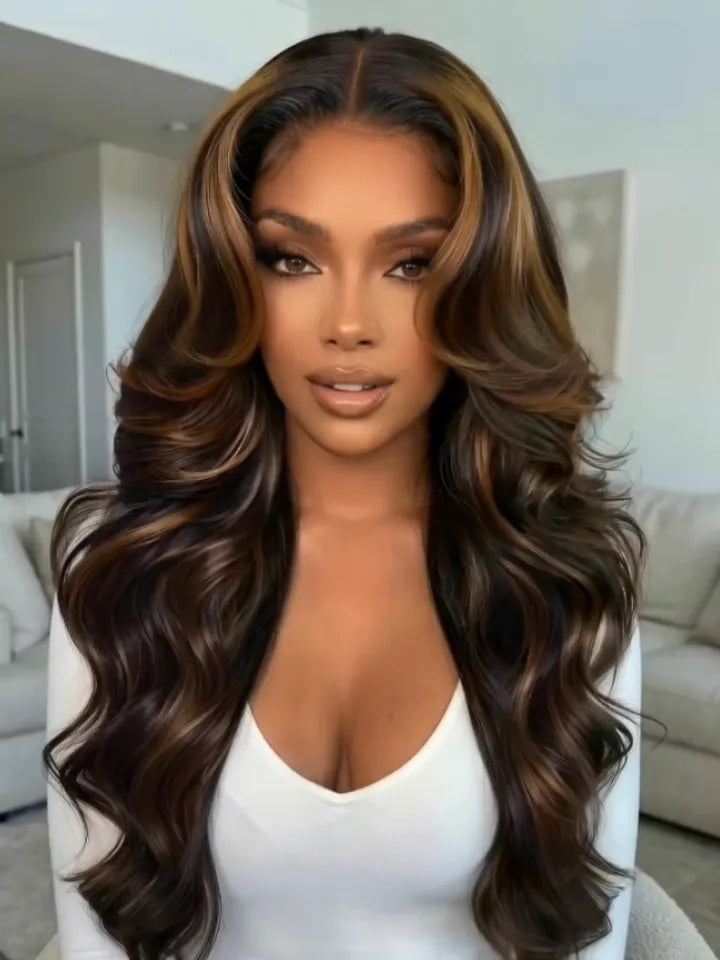 UNice Brown Highlights Body Wave Bye-Bye Slip™ Put-On-and-Go Glueless Human Hair Wig