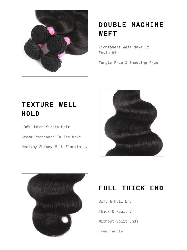 UNice 13x4 Lace Frontal With Body Wave Human Hair Bundle For Frontal Ponytail Style