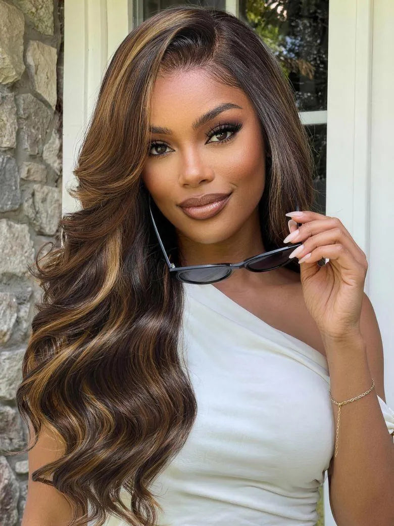 UNice Golden Brown Highlights Side Part Body Wave Bye-Bye Slip™ 7x5 Easy Glueless Quality Human Hair Wig