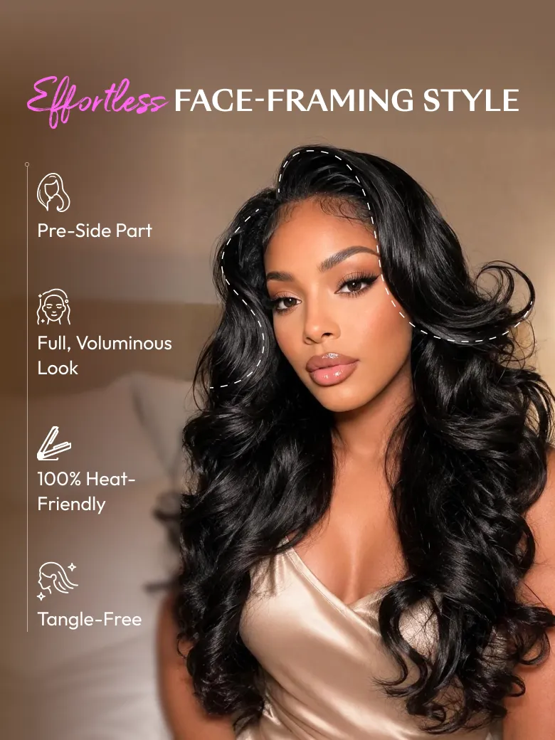 UNice Wavy Side Part InvisiBlend™ V Part Wig with Side-Swept Bangs for Protective Style