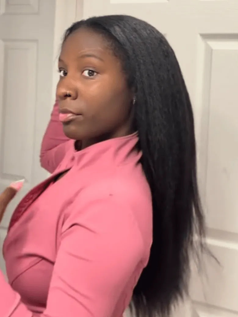 UNice Kinky Straight InvisiBlend™ V Part Human Hair Wig with Minimal Leave-Out for Protective Style