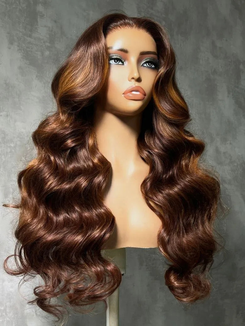 UNice 7x5 Bye Bye Slip™ Lace Auburn Brown with Copper Highlights Body Wave Drawstring Wig