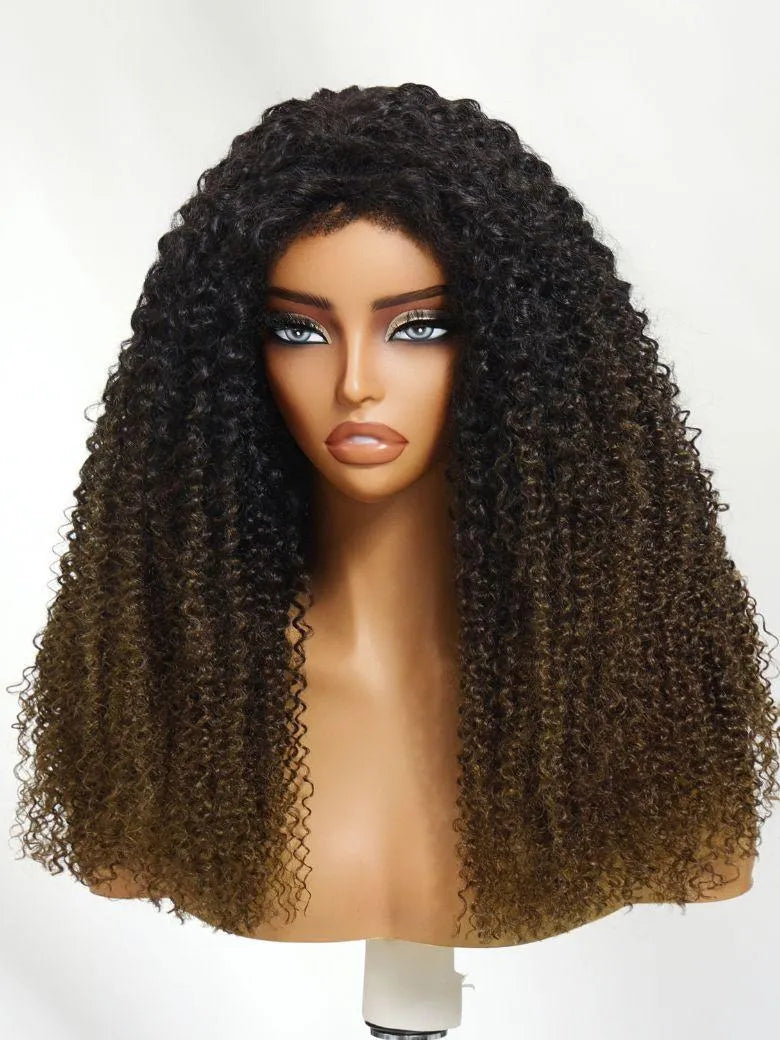 UNice Flip Over Half Wig Black to Chestnut Brown Ombre Kinky Curly Wig