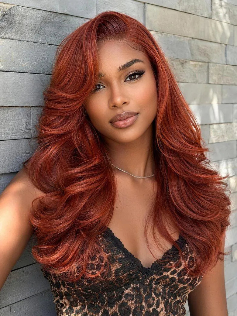 UNice Reddish Brown Feathered Layers Side Part Wig Bye-Bye Slip™ 7x5 Lace Glueless Human Hair Wig Pre-Styled Airy Finish