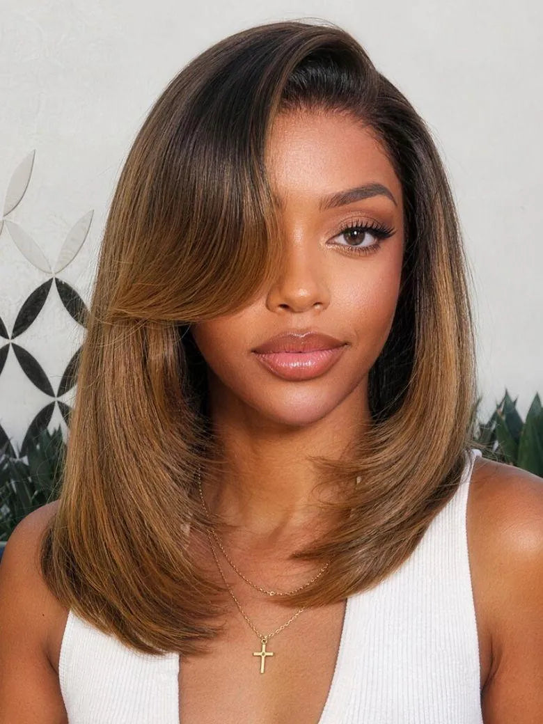 UNice Chestnut Brown Ombre Side Part Layered Bob Wig Bye-Bye Slip™ 7×5 Lace Closure Glueless Glam-Ready Seamless Blend Sophisticated Style