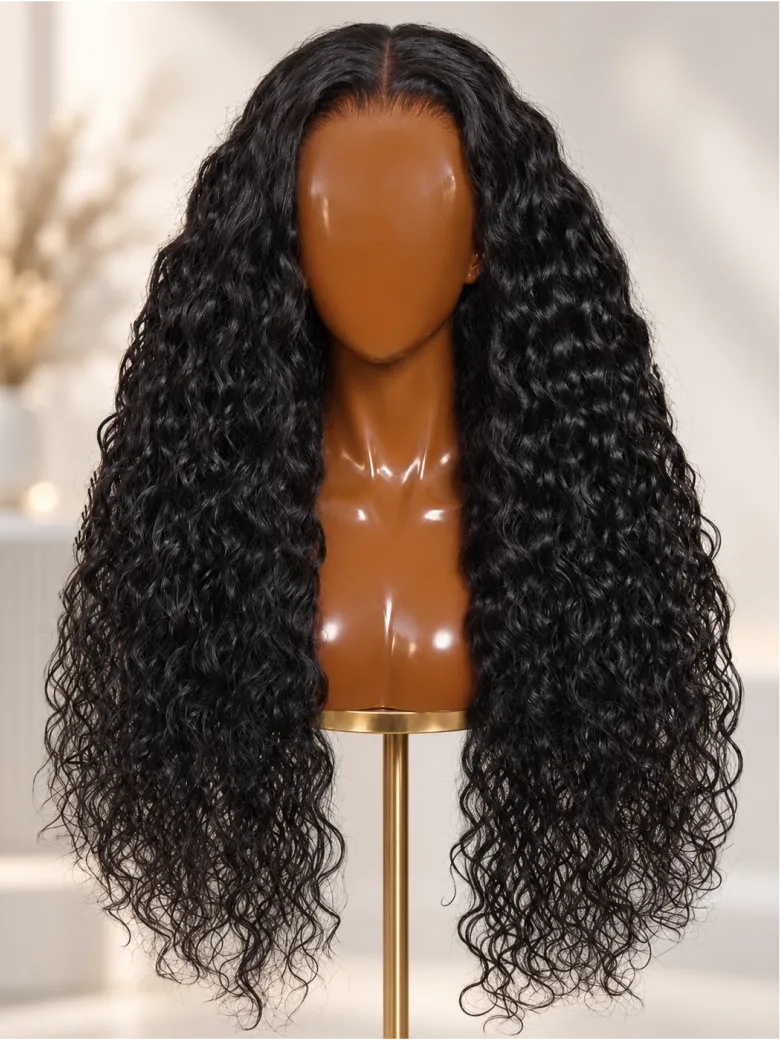 UNice Vacation-Ready Water Wave Human Hair Wig with Defined, Bouncy Curls for Parties and Getaway Looks