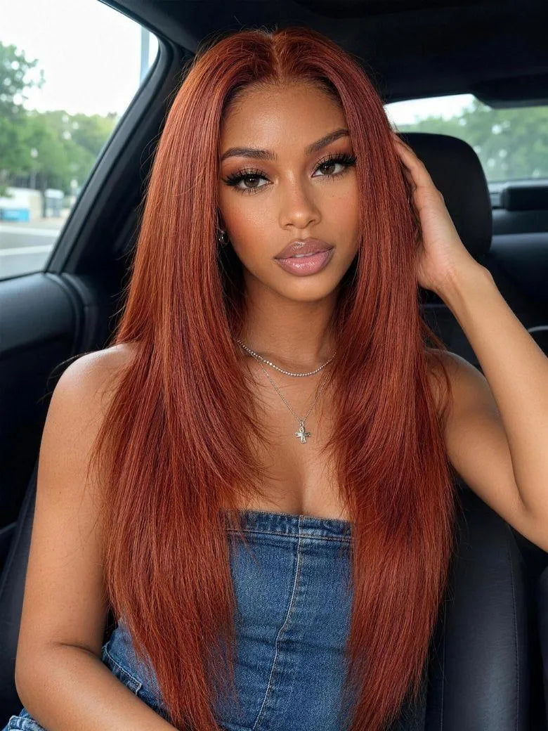 UNice Reddish Brown Layered Straight Wig Bye-Bye Slip™ 7×5 Lace Closure Glueless Glam-Ready Rich Color Sleek Style