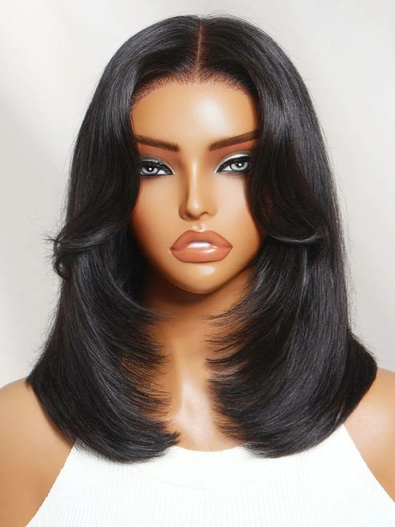 UNice 7x5 Bye Bye Slip™ Lace Black Blowout Layered Bob Wig with Curtain Bang