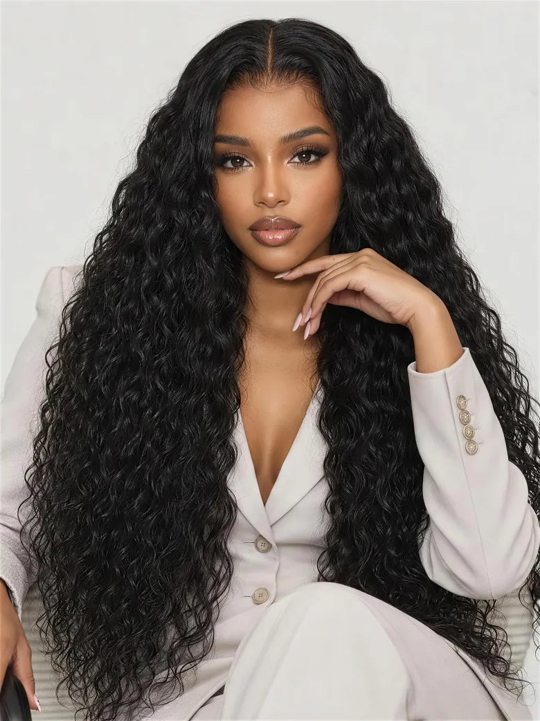 UNice Vacation-Ready Water Wave Human Hair Wig with Defined, Bouncy Curls for Parties and Getaway Looks