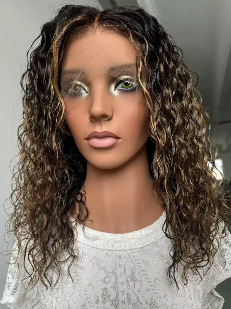 UNice Dark Rooted Honey Blonde Highlights Water Wave 360 HD Lace Salon-Dyed Human Hair Wig with Versatile Parting