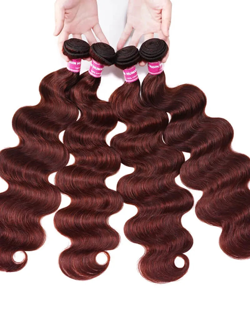 UNice Vibrant Reddish Brown Body Wave 4Pcs 100% Remy Human Hair Bundles Deal