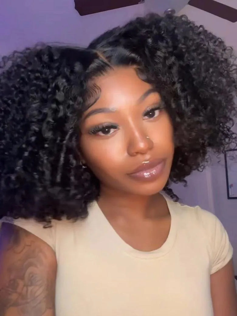 7x5 Lace 180% Density Bye Bye Slip™ Natural Black Afro Kinky Curly with Finger Coil Ends Drawstring Wig