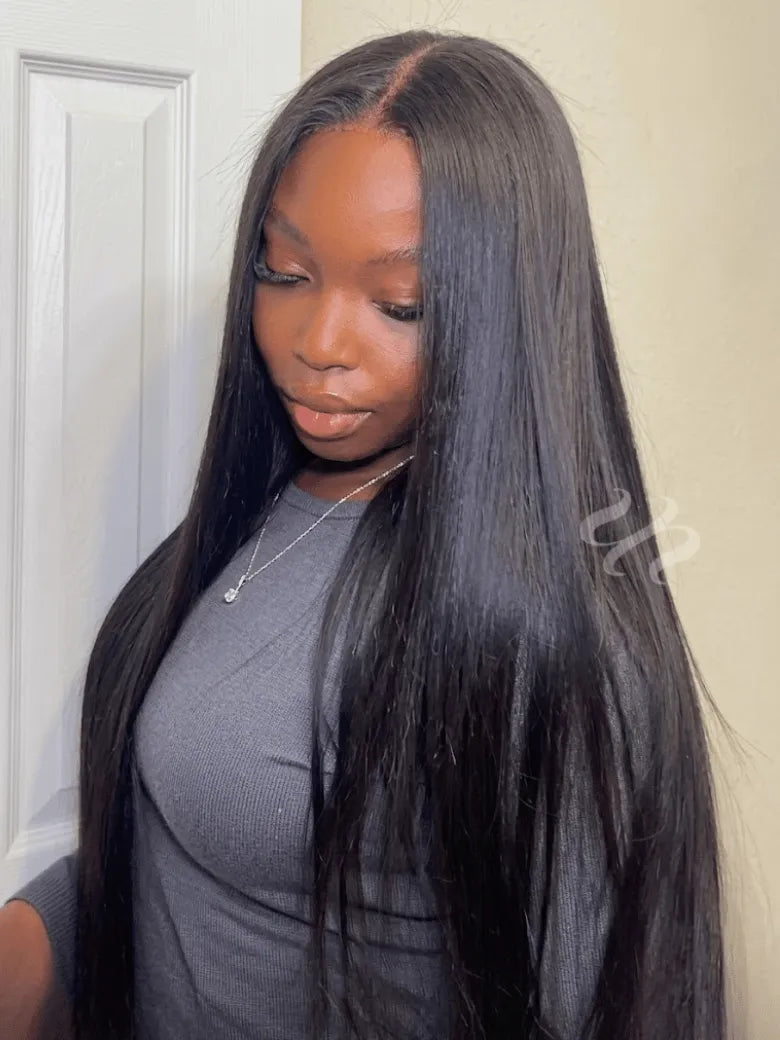 UNice Yaki Straight Bye-Bye Slip™ Glueless Natural-Looking Human Hair Wig with Flexible Drawstring