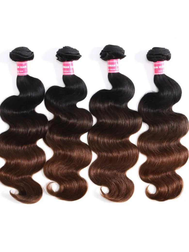 UNice Chestnut Brown Ombre 4 Pcs/pack Body Wave Human Hair Bundle