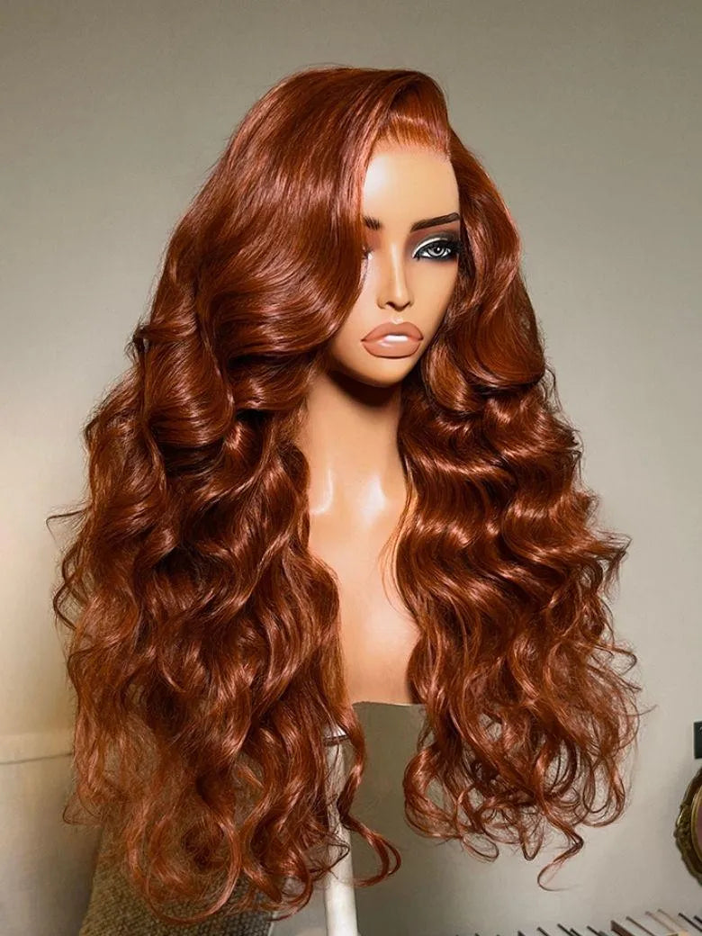 UNice Bye-Bye Slip™ 7x5 Lace Glueless Copper Auburn Body Wave Drawstring Wig with Side Part Bangs