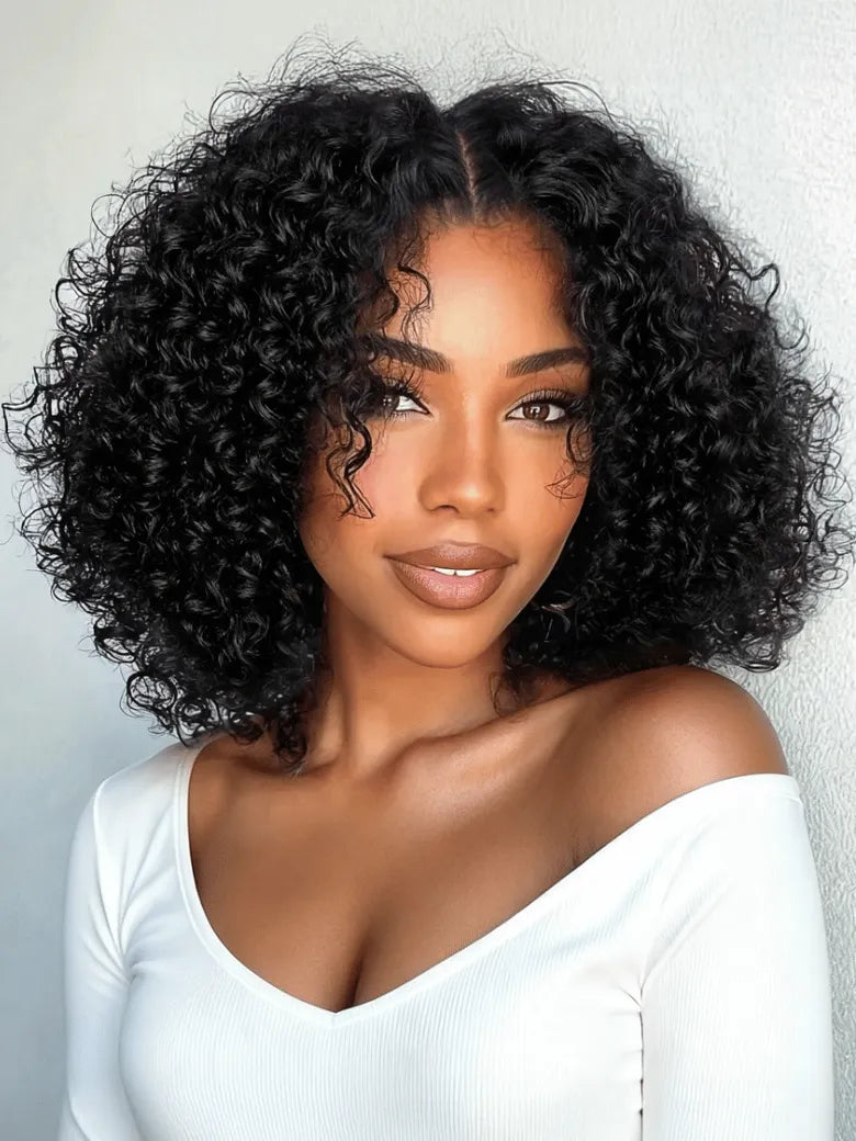 UNice Kinky Curly InvisiBlend™ V Part 180% Density Human Hair Wig for Protective Style and Natural Blend