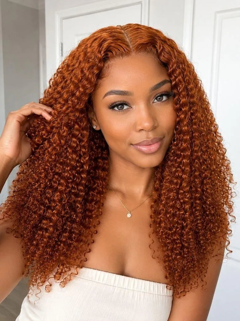 [Pay 1 Get 2 Wigs | 2wigs=$59] Unice Lace Part 150% Density Ginger Color Jerry Curly Human Hair Wig With Invisible drawstring