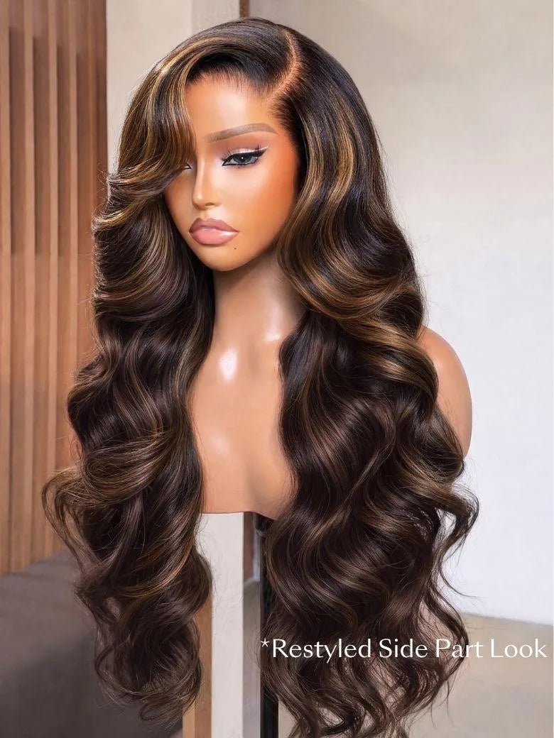 UNice Brown Highlights Body Wave Bye-Bye Slip™ Put-On-and-Go Glueless Human Hair Wig