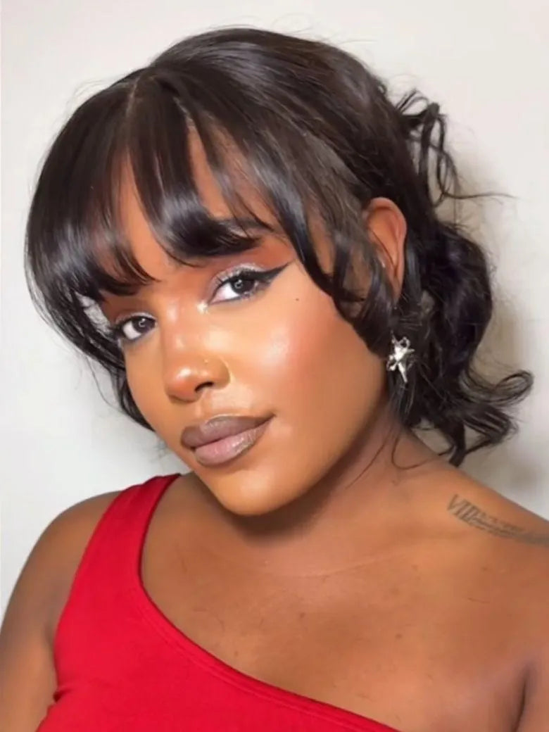 UNice Fluffy Loose Wave Wispy Bangs Bye-Bye Slip™ Glueless Secure Drawstring Human Hair Wig