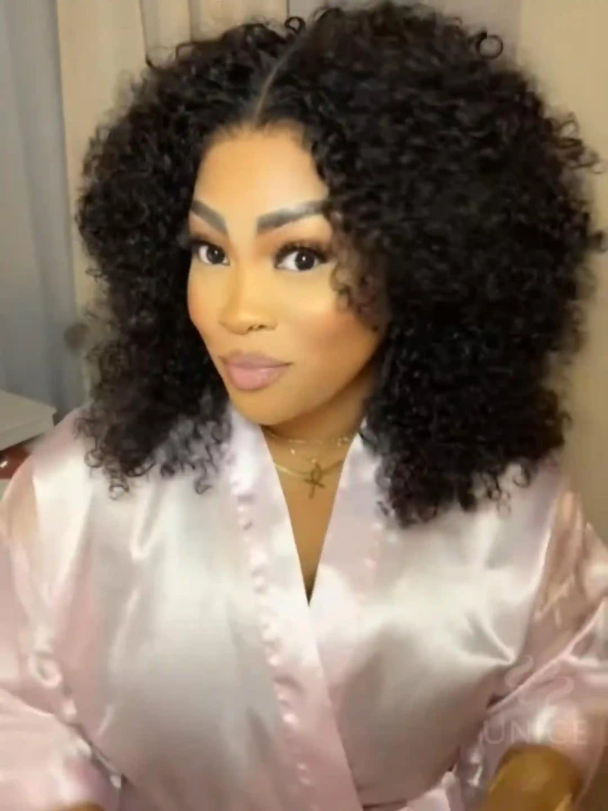 UNice 7x5 Lace Bye Bye Slip Glueless Wig Black Kinky Curly Wig With 4C Baby Hair 150% Density Drawstring Wig