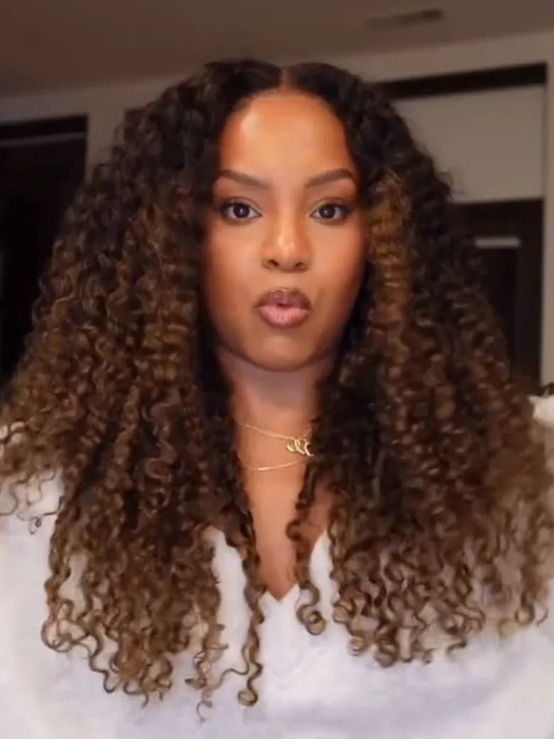 UNice Brown Ombre Burmese Curly Bye-Bye Slip™ Ready-to-Go Glueless Human Hair Wig
