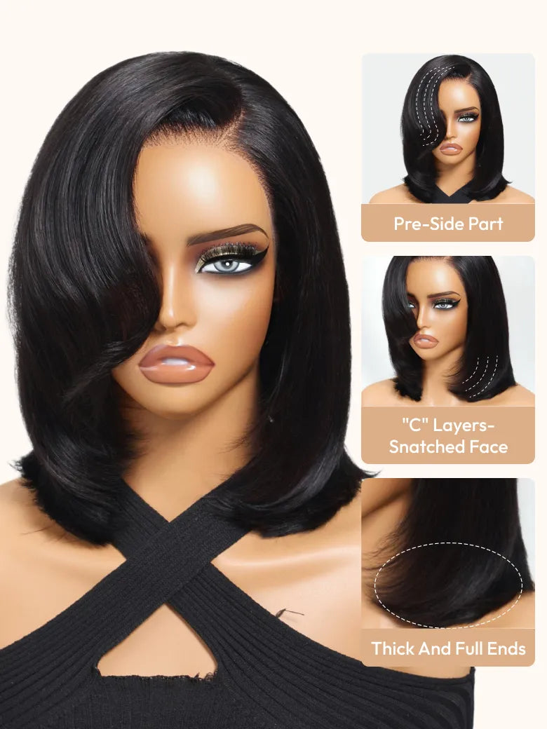 Bye-Bye Slip™ 7x5 Lace Side Part Layered Wig With Side-Swept Bangs with Invisible drawstring 150% Density