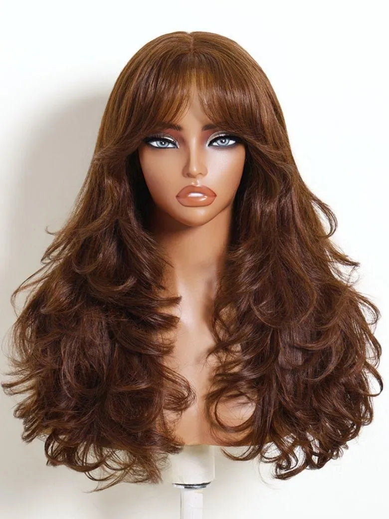 UNice Auburn Red Brown Butterfly Cut Wispy Bangs Wig Bye-Bye Slip™ 7×5 Lace Closure Glueless Glam-Ready Layered Waves Feathered Volume Effortless Chic